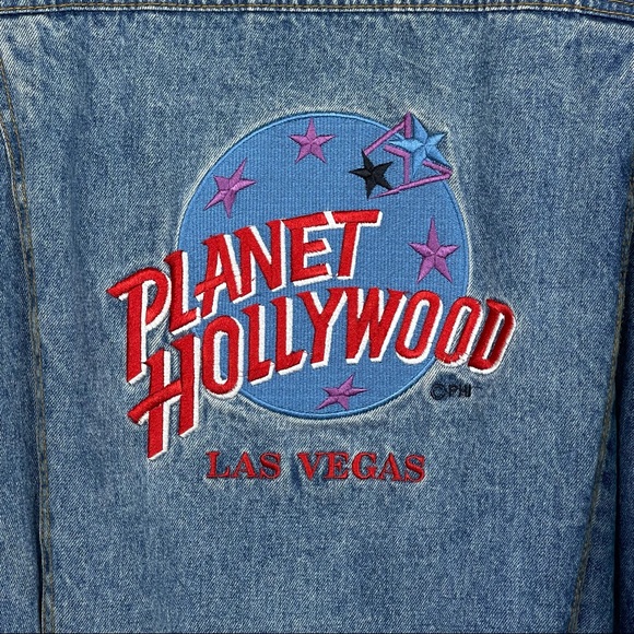 VINTAGE Planet Hollywood Las Vegas Unisex Embroidered Jean Jacket Size XL - Picture 9 of 14